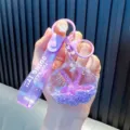 Violetter Muschel Schlüsselanhänger mit flüssigem Glitzer und lila Motivationsband - Lila Seestern Muschel