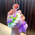 Cute hand-knitted purple floral crochet doll keychain pendant for bag decoration - Purple