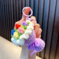 Handmade purple crocheted flower bouquet keychain pendant for girls' bags and keys - Purple Multi-color