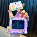 Cute purple mini graffiti drawing board keychain toy with stylus and bell accessory - Purple