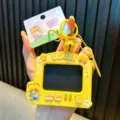 Cute yellow mini doodle board keychain toy with fox mascot for bag and car keys - Yellow