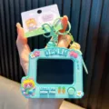 Cute mint green mini doodle board keychain with cartoon little fox design for bag charm - Green