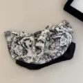 Vintage toile de jouy print banana clip hair wrap with elegant black fabric detail - Ponytail Clip / Beige Floral