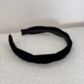 Detailed view of the elegant black twisted velvet headband with a soft texture - Black Velvet Headband
