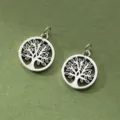 S925 sterling silver hollow round Tree of Life pendant charm for DIY jewelry making - Hollow Round Plate Tree Pendant (S0673) / Distressed Black