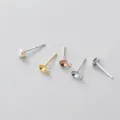 S925 sterling silver bowl earring studs with hanging loop for DIY pearl jewelry making - With-Loop No-Pin Cup Base (3#) / Diameter 4mm / Electroplated Rose Gold (1 Pair)