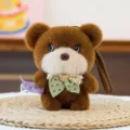 Adorable fluffy brown bear plush keychain charm cute backpack accessory for girls - Standing Brown Bear