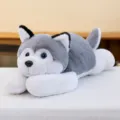 Cute realistic grey and white husky dog plush toy in lying position for sleeping pillow - 50cm / Gray