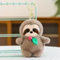 Cute sloth plush keychain, soft brown stuffed animal backpack pendant keyring ornament. - Sloth