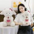 Cute fluffy white lamb plush toy with bunny cupcake accessory for Valentines Day gift set - Cake Rabbit / 22cm