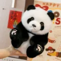 Lifelike simulation giant panda plush toy with realistic black and white fur texture - 28cm / Black