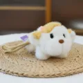 Cute soft white and yellow plush puppy keychain pendant for backpack decoration accessory - Prone Lamb
