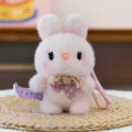 Adorable soft pink rabbit plush keychain with bow and silicone strap for backpacks - Standing Pink Rabbit