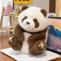 Adorable realistic brown and white panda plush toy doll seated on a white laptop - 28cm / Dark Brown