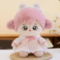 Adorable 20cm handmade cotton doll plush toy with pink hair and a cute pink plaid dress - 24cm / Pink