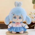 Original cute Mood Girl cotton doll plush toy with blue bunny ears and school uniform - 24cm / Sky Blue