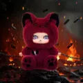 Peluche coleccionable de hombre lobo de fantasía con capucha granate y ojos morados - Estilo Diablo
