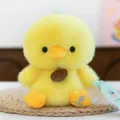 Adorable soft yellow chick plush doll toy with decorative leather neck tag and heart embroidery - Yellow Duck / 16cm