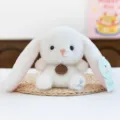 Cute white plush bunny toy with long ears and decorative neck tag - White Rabbit / 16cm