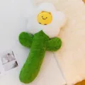 Soft sunflower plush long pillow with cute yellow bee smiley face center cushion - Full Flower with Stem / White / 90cm