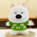 Cute West Highland white terrier plush toy wearing a green daisy knit sweater - Green / 30cm