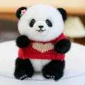 Adorable panda plush toy pendant wearing a red knitted sweater with heart pattern - 14cm Pendant Style / Red Sweater