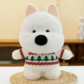 Adorable West Highland White Terrier plush toy wearing a festive Christmas sweater - White / 30cm