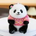 Adorable panda plush keychain pendant wearing a decorative pink knitted sweater SKU variant - 14cm Pendant Style / Pink Diamond Sweater