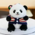 Adorable panda plush keychain wearing a red and blue striped knitted sweater accessory - 14cm Pendant Style / Blue White Red Striped Sweater