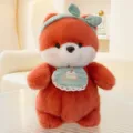 Adorable reddish-orange plush fox doll wearing a cute green headband and embroidered bib - Fox / 35cm