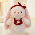 White plush rabbit doll with red bow headband and 'Happy' cake embroidery bib - Rabbit / 35cm