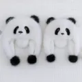 High-quality plush panda earflaps hat with fluffy mink velvet texture for kids and adults - Large (12+ Years & Adults) / Black