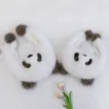 Cute plush panda earflap hats made of mink velvet on white quilted fabric. - Large (12+ Years & Adults) / Coffee