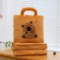 Cute plush capybara pillow with integrated cozy air conditioning blanket in brown - Crooked head money