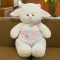 Cute fluffy white sheep plush doll with bow tie and lace apron for kids birthday gift - Bib Style / 32cm