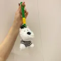 Cute West Highland White Terrier plush keychain in striped shirt with green rope - Black Beret And Striped Shirt Style
