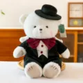 Adorable white plush wedding angel bear wearing a black tuxedo and a formal top hat - Height 30cm / Male Bear in Black Clothes