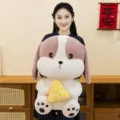Cute plush dog toy holding a cheese wedge, soft stuffed animal pillow for kids - 80cm / Light Purple
