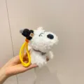 Cute plush Westie puppy keychain with yellow rope handle and black knit hat for bag pendant - Gray Knit Hat And Plaid Scarf Style