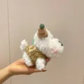 Cute mini West Highland Terrier plush keychain with knitted hat and vest - Khaki Knit Hat And Dark Vest Style