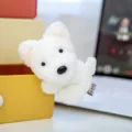 Adorable white fluffy puppy plush toy, small terrier doll sitting on a yellow box - West Highland White Terrier (11cm) / Westie (White)