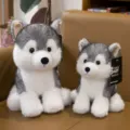 Peluche de perro husky suave, animal de peluche sentado gris y blanco - Husky / 22cm