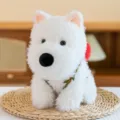 Peluche di cane West Highland Terrier bianco e soffice su un tappeto - Stile Frutto del Dragone / 22cm