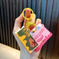 Cute chocolate milk capybara squishy toy keychain with yellow ring and pink card - Capybara / Yellow