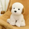 Cute white plush puppy dog toy with soft brown ears sitting on a canvas chair gift - Labrador / 18cm
