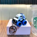 Mini alloy police car keychain toy with large blue off-road wheels - Escort Style / White (Escort Vehicle)