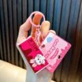 Cute pink chocolate bar stress relief keychain featuring a rabbit design with backing card - Rabbit / Pink