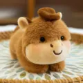 Cute brown plush animal head magnet doll with a small hat for car or fridge decoration - 14cm / Pony