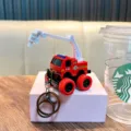 Red miniature fire truck keychain with extendable ladder and large wheels - Water Tanker