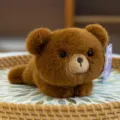 Cute fluffy brown teddy bear magnetic plush ornament for refrigerator and car dashboard - 14cm / Brown Bear
